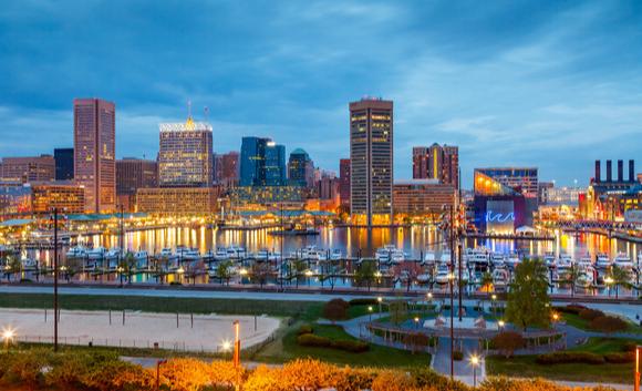 Baltimore skyline at night