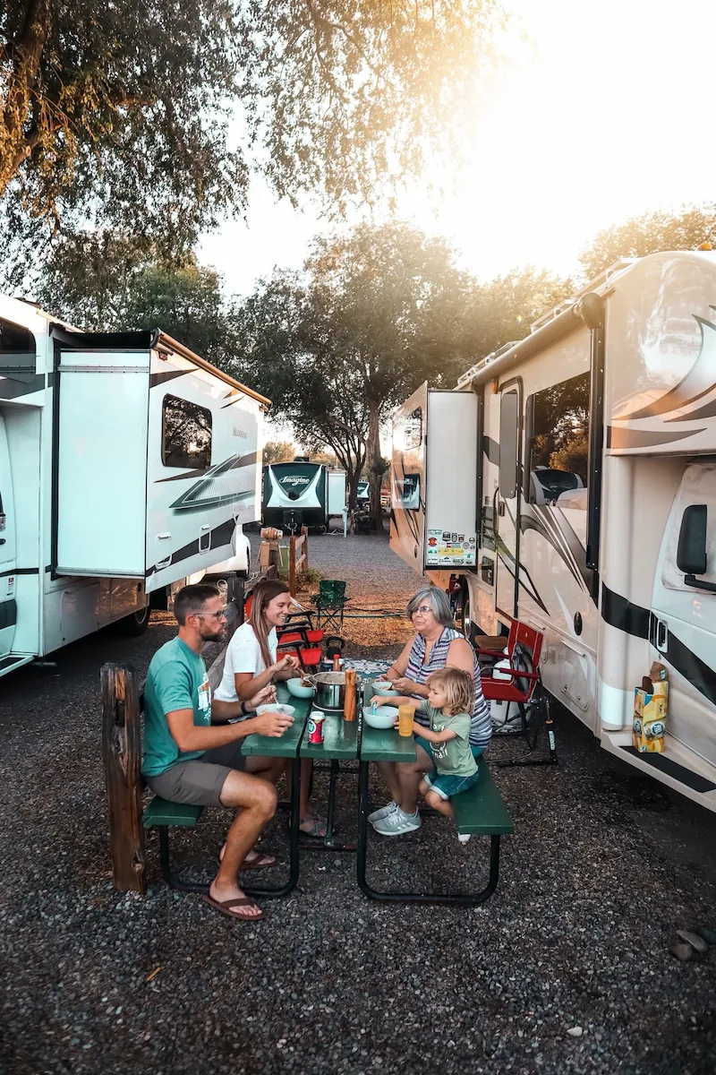 Family camping in an RV